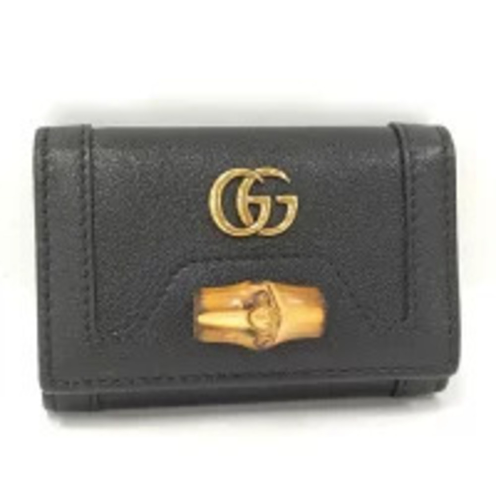 Gucci Case Bamboo Closure GG Marmont Leather Black